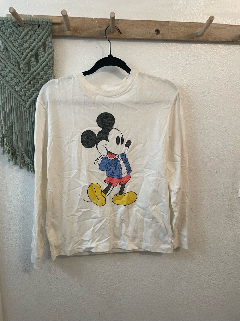 GAP White Mickey Mouse Long-Sleeve Tee with Colorful Graphic